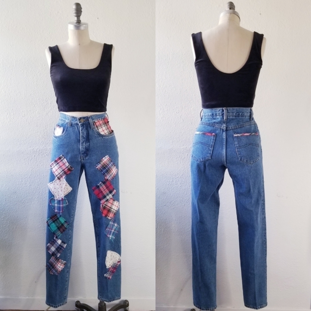 Vtg Moda Intl 90’s Hippie Patchwork Mom Jeans Grandmacore High Waisted Size 2